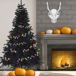 7ft Modern Black Artificial Christmas Tree with 1000 Branch Tips, Metal Stand, Halloween & Xmas Decor, Festive Ornaments