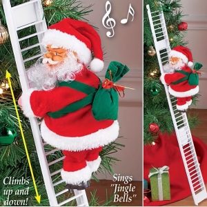 Santa Claus Singing & Climbing Ladder Decoration Set - Battery-Powered, Perfect for Christmas Tree Topper & Holiday Home Decor